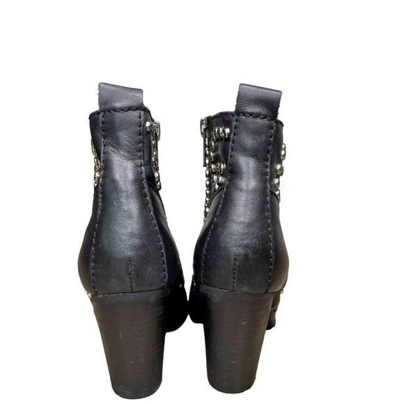 STEVE MADDEN Awsum Black Silver Studded Heeled Ankle Boho Leather Booties 6 - Picture 7 of 7